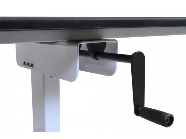 Central crank enables you to adjust the height without moving from the front of the desk.