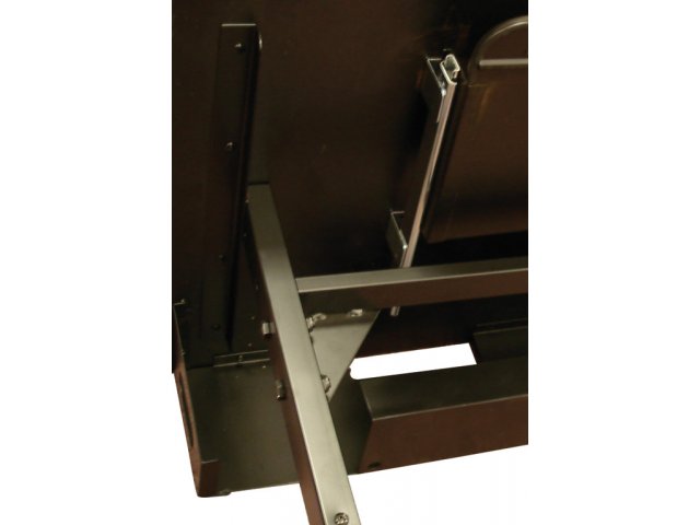 Solid 15-gauge steel bar runs from leg to leg for added stability. Shown with optional wire management and keyboard tray.