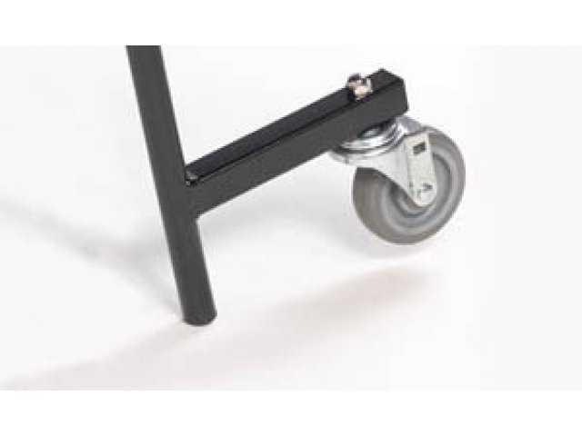 Heavy-duty non-marring, 4in. casters automatically lift from floor when tables are opened for use.