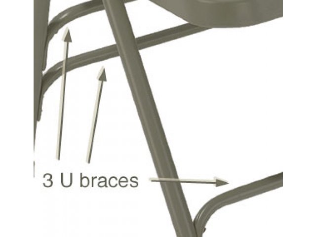 The third double-riveted U brace between the back legs adds more stability and strength to the frame.