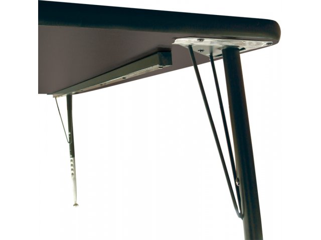 Underside stretcher bar adds extra stability to long tables.