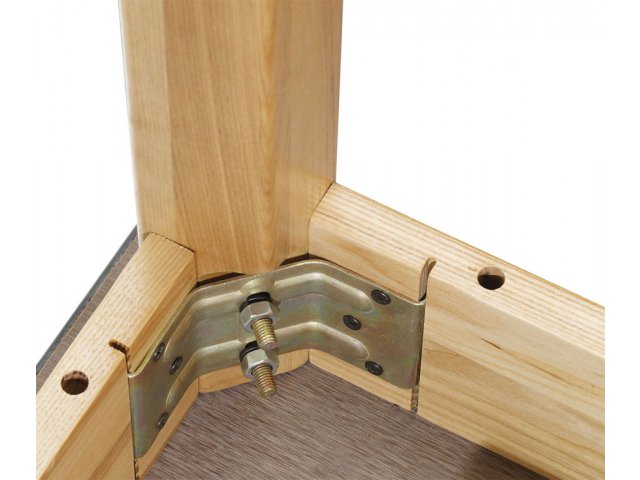 Two bolts, embedded in each table leg, connect to tabletop via steel brackets for a solid, durable connection