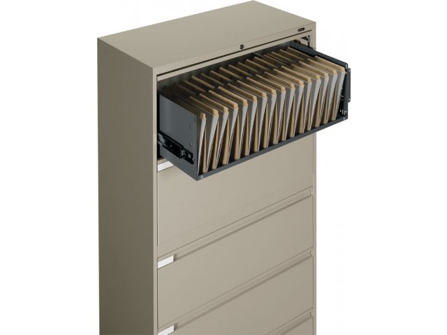 Top Drawer of 5-drawer units features a receding door and a full-depth, roll-out shelf so that contents are readily accessible.